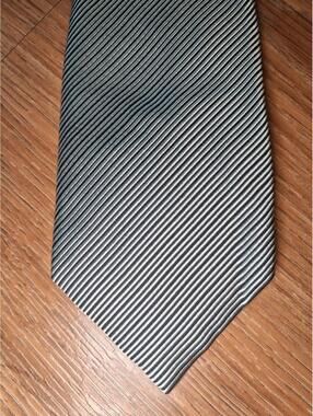 David Donahue Silk Tie Silver Black Striped Handmade USA